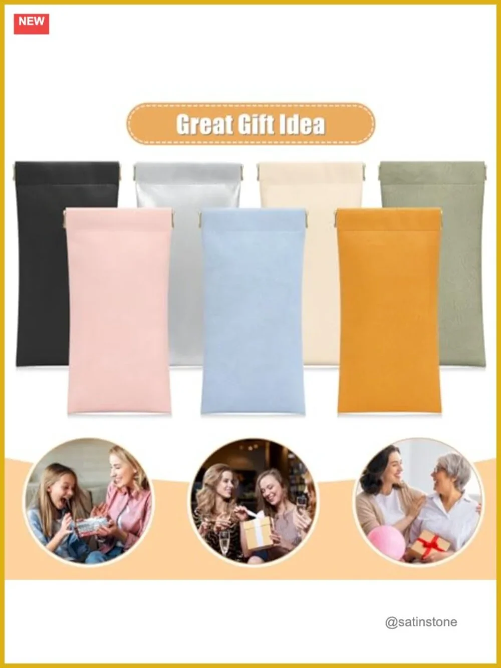 Leather Eyeglass Case Set with Cleaning Cloths, Portable Squeeze Top Glasses